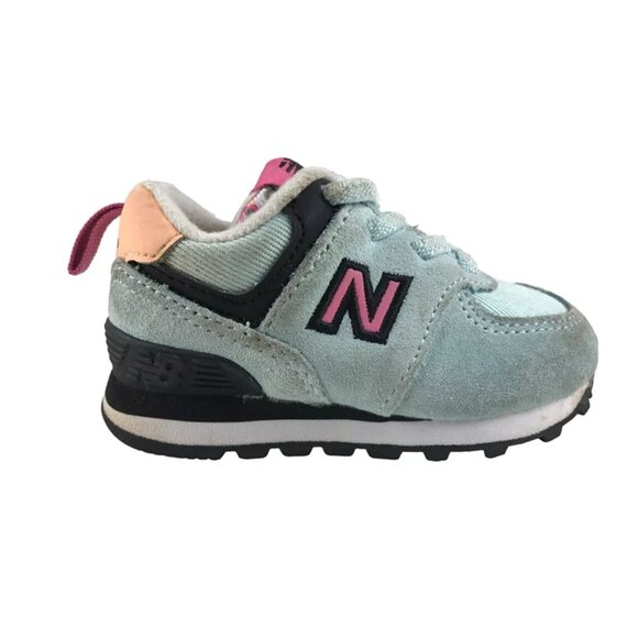 New Balance‎ 574 Girls Toddler Teal Pink Round Toe Lace Up Athletic Shoes US 4M - Picture 1 of 10